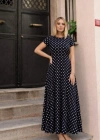 Kadın Kısa Kollu Bisiklet Yaka Puantiyeli Maksi örme Krep Elbise