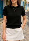 Kadın Kısa Kollu Bisiklet Yaka Triko Bluz