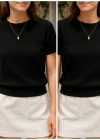Kadın Kısa Kollu Bisiklet Yaka Triko Bluz