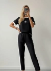 Kadın Kısa Kollu Bisiklet Yaka Viskon Iki Iplik Bluz Ve Pantolon Ikili Takım