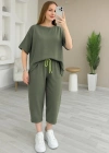 Kadın Kısa Kollu Bisiklet Yaka Viskon Iki Iplik Bluz Ve Pantolon Ikili Takım