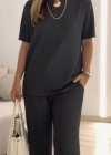 Kadın Kısa Kollu Bisiklet Yaka Viskon Iki Iplik Bluz Ve Pantolon Ikili Takım