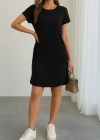 Kadın Kısa Kollu Bisiklet Yaka Viskon Iki Iplik Elbise