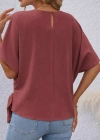Kadın Kısa Kollu Bisiklet Yaka Yandan Bağcıklı Aerobin Bluz