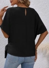 Kadın Kısa Kollu Bisiklet Yaka Yandan Bağcıklı Aerobin Bluz