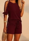 Kadın Kısa Kollu Bisiklet Yaka Yarı Açık Omuz Inci Detaylı Short Tshirt Viskon Ikili Takım