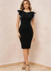Kadın Kısa Kollu Bisiklet Yaka Yırtmaçlı Ithal Krep Elbise