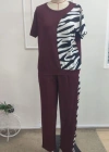 Kadın Kısa Kollu Bisiklet Yaka Zebra Desen Bluz Ve Pantolon Ikili Takım