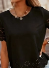 Kadın Kısa Kollu Bisiklet Yakalı Kolları Lazer Cicek Baskılı Ithal Krep Bluz