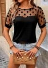 Kadın Kısa Kollu Bisiklet Yakalı Kolları Puantiyeli Viskon Bluz