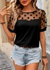 Kadın Kısa Kollu Bisiklet Yakalı Kolları Puantiyeli Viskon Bluz