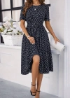 Kadın Kısa Kollu Bisiklet Yakalı Puantiyeli Kısa Süprem Elbise