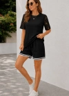 Kadın Kısa Kollu Bisiklet Yakalı Waffle Bluz Ve Short Ikili Takım