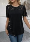 Kadın Kısa Kollu Dantel Detaylı Yandan Düğmeli Waffle Bluz