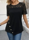 Kadın Kısa Kollu Dantel Detaylı Yandan Düğmeli Waffle Bluz