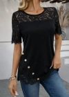 Kadın Kısa Kollu Dantel Detaylı Yandan Düğmeli Waffle Bluz