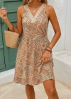 Kadın Kısa Kollu Dantel V Yakalı Desenli Süprem Elbise
