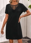 Kadın Kısa Kollu Dantel Yakalı Kısa Viskon Elbise