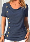 Kadın Kısa Kollu Degaje Yaka Düğme Detay Viskon Bluz
