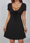 Kadın Kısa Kollu Derin Büzgülü V Yakalı Viskon Elbise