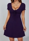Kadın Kısa Kollu Derin Büzgülü V Yakalı Viskon Elbise