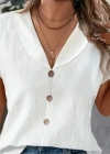 Kadın Kısa Kollu Derin V Yakalı Düğmeli Ithal Keten Bluz