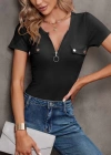 Kadın Kısa Kollu Fermuarlı Cep Detay Kaşkorse Bluz