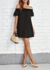 Kadın Kısa Kollu Fırfır Detay Madonna Yaka Mini Ithal Krep Elbise