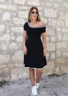 Kadın Kısa Kollu Geniş Yuvarlak Yaka Viskon Elbise