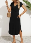 Kadın Kısa Kollu Hakim V Yaka Viskon Elbise