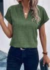 Kadın Kısa Kollu Hakim Yaka Keten Bluz