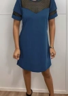 Kadın Kısa Kollu Kalp Yaka Göğüs Tül Detay Krep Elbise