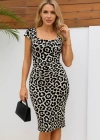Kadın Kısa Kollu Kare Yakalı Leopar Desenli Dalgıç Elbise