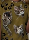 Kadın Kısa Kollu Kedi Ve Pati Baskılı Süprem Tshirt