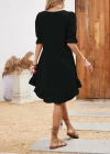 Kadın Kısa Kollu Kol Ve Eteği Volanlı Bisiklet Yaka Aerobin Elbise