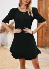 Kadın Kısa Kollu Kol Ve Eteği Volanlı Bisiklet Yaka Aerobin Elbise