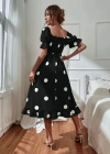 Kadın Kısa Kollu Kollar Ve Etek Ucu Volanlı üst Gipeli Puantiyeli Krep Elbise