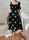 Kadın Kısa Kollu Kollar Ve Etek Ucu Volanlı üst Gipeli Puantiyeli Krep Elbise