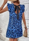 Kadın Kısa Kollu Kolları Fırfır Detay Arkası Bağlamalı Leopar Desen Kolsuz Mini Mikro Elbise