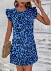 Kadın Kısa Kollu Kolları Fırfır Detay Arkası Bağlamalı Leopar Desen Kolsuz Mini Mikro Elbise