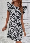 Kadın Kısa Kollu Kolları Fırfır Detay Arkası Bağlamalı Leopar Desen Kolsuz Mini Mikro Elbise