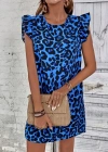 Kadın Kısa Kollu Kolları Fırfır Detay Arkası Bağlamalı Leopar Desen Kolsuz Mini Mikro Elbise