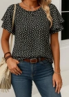 Kadın Kısa Kollu Kolları Volanlı Baskılı Süprem Bluz