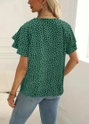 Kadın Kısa Kollu Kolları Volanlı Baskılı Süprem Bluz