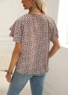 Kadın Kısa Kollu Kolları Volanlı Baskılı Süprem Bluz