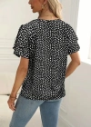 Kadın Kısa Kollu Kolları Volanlı Baskılı Süprem Bluz