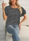 Kadın Kısa Kollu Kolları Volanlı Baskılı Süprem Bluz