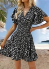 Kadın Kısa Kollu Kolu Ve Eteği Volanlı Fırfırlı çiçek Desenli Mini Elbise