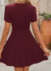 Kadın Kısa Kollu Kruvaze Yaka A Kesim Kalın Fitilli Kaşkorse Elbise