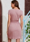 Kadın Kısa Kollu Kruvaze Yaka Beli Gipeli Bürümcük Elbise